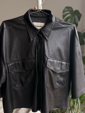 Nanushka Black Leather Button-Up Shirt Jacket M